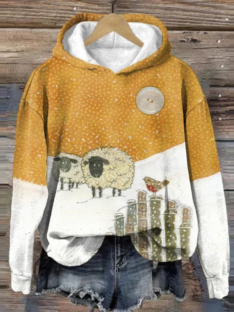Women's Animal Sheep Comfort Print Hoodie