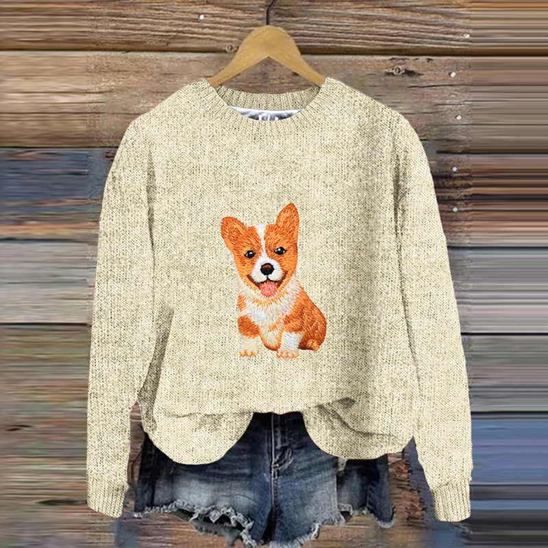 Women'S Dog Print Crew Neck Sweater