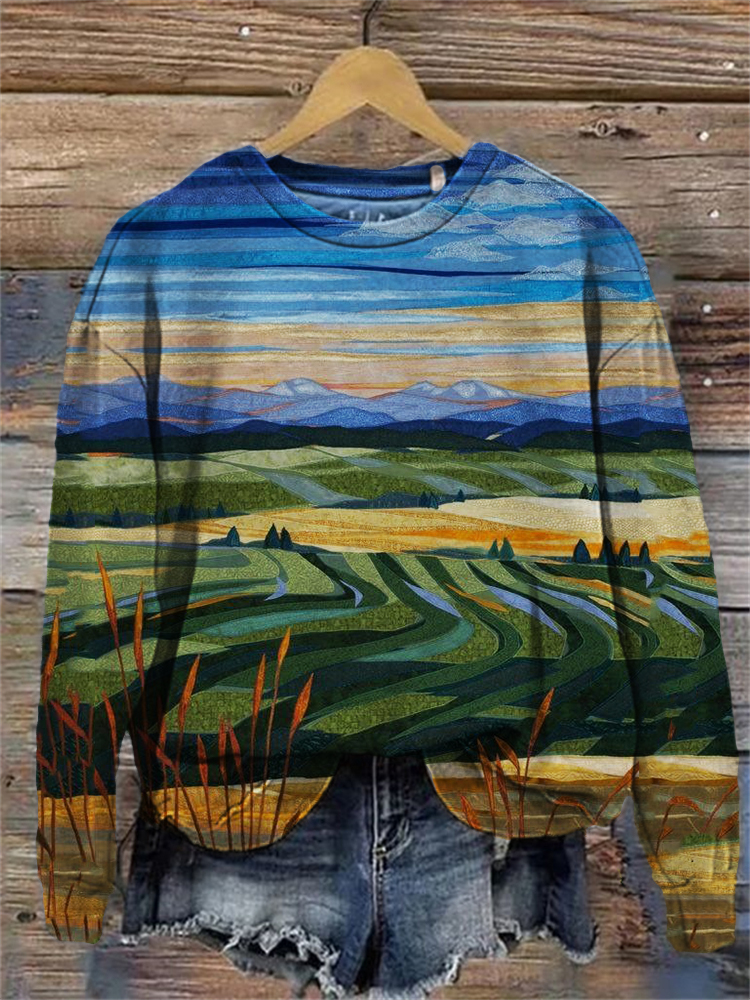 Farm Fields Landscape Textile Comfy Sweatshirt