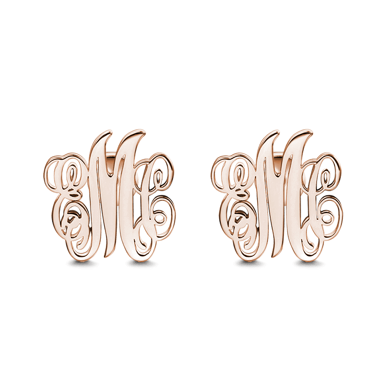 Monogram Earrings Rose Gold Plated Silver