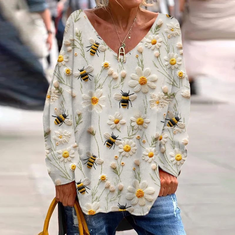 Women's Casual Bee Printed Long Sleeve T-Shirt