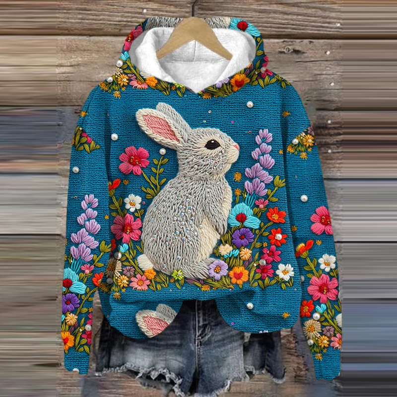 Women's Cute Bunny Print Hoodie