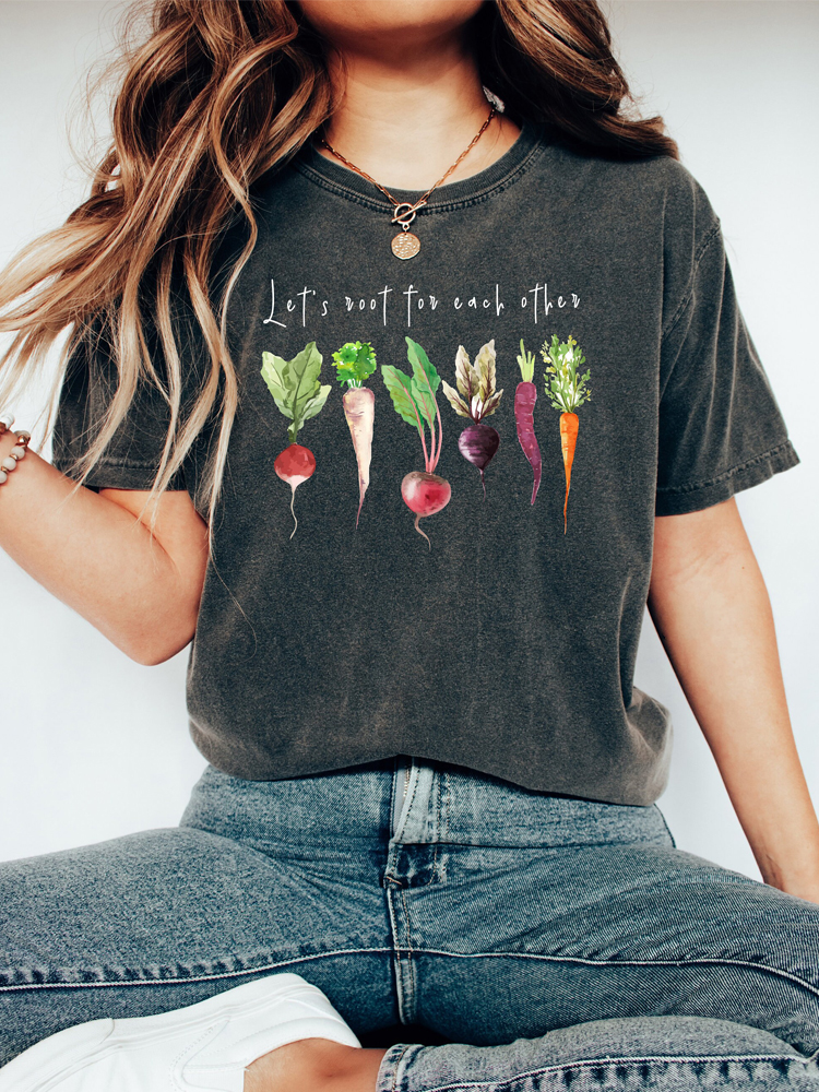 Farm Vegetable Print Round Neck Short Sleeve T-Shirt