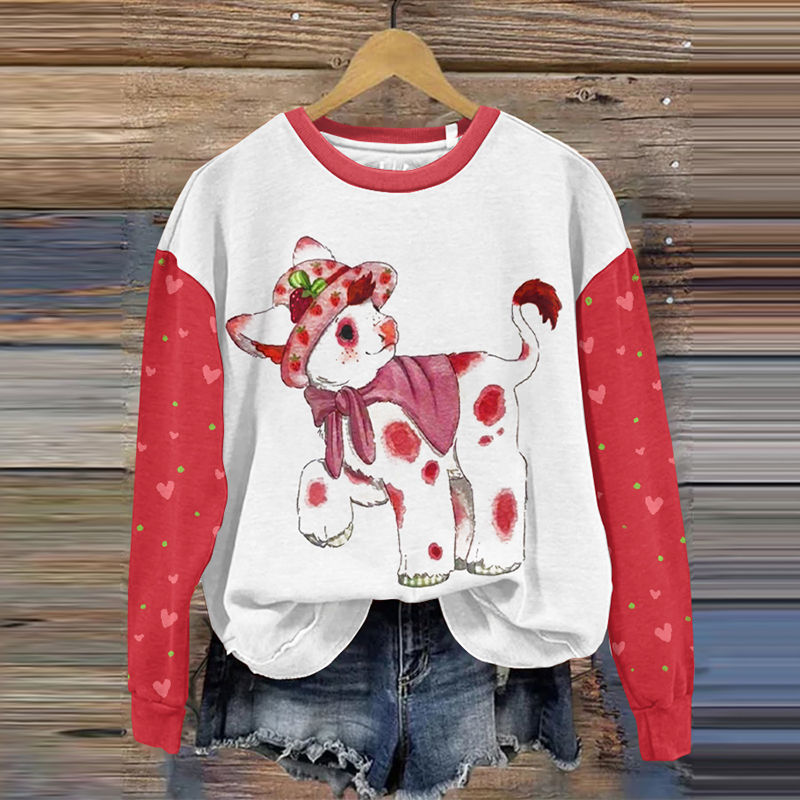 Strawberry Calf Print Cozy Valentine's Day Sweatshirt