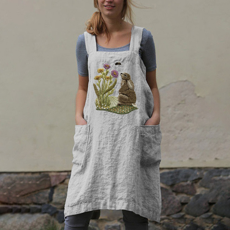 Women'S Cute Bunny And Radish Print Apron Dress