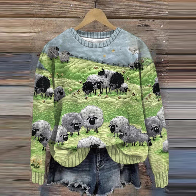 Women's Animal Sheep Art Casual Print Long Sleeve Sweatshirt