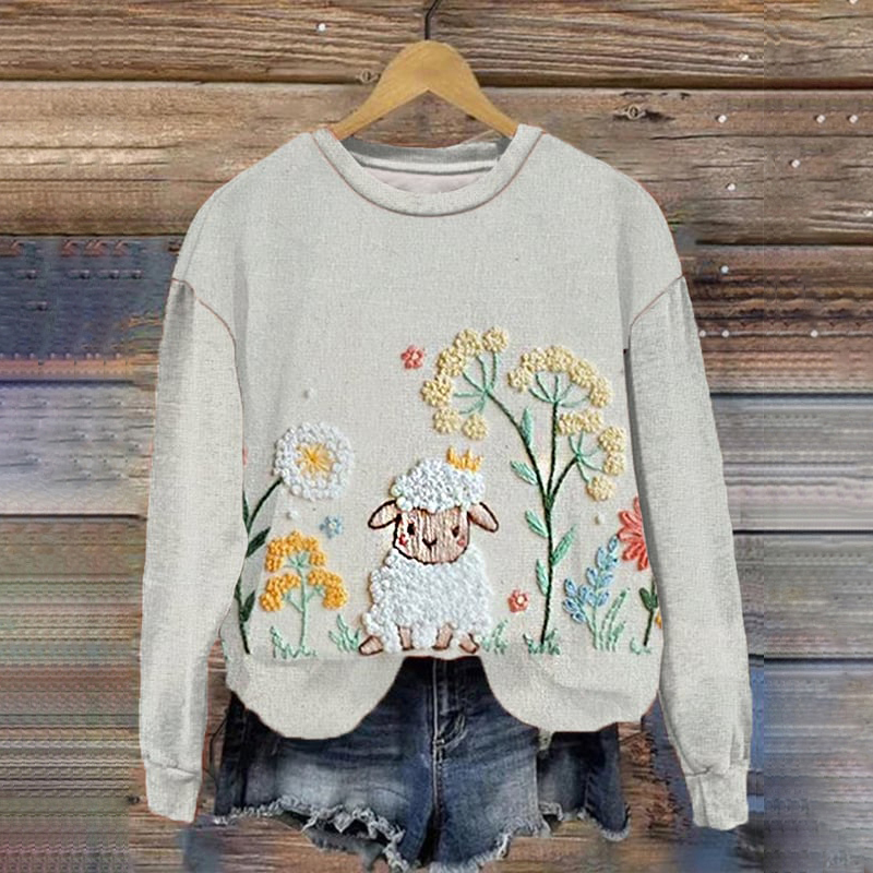 Cute Lunar Sheep Print Casual Sweatshirt