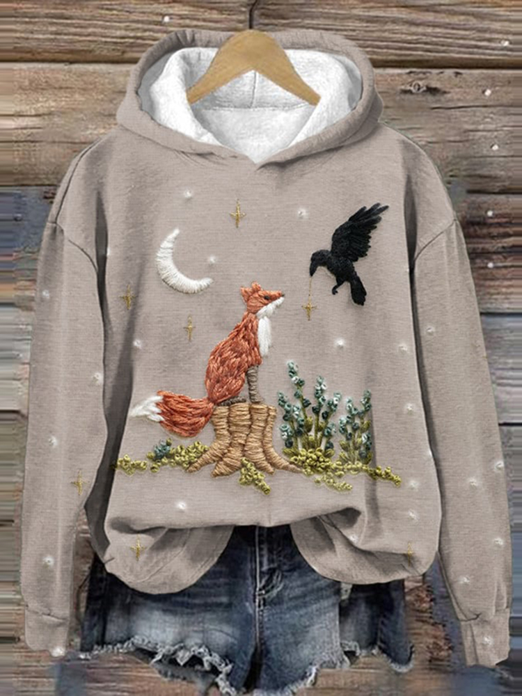 Fox Art Print Long Sleeve Hoodie