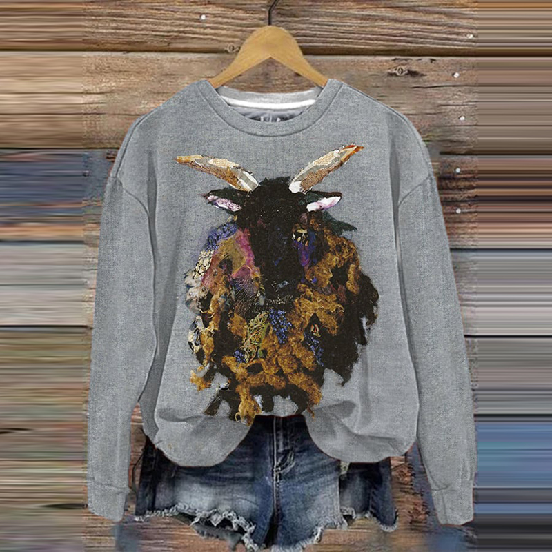 Black Sheep Print Print Crew Neck Sweatshirt