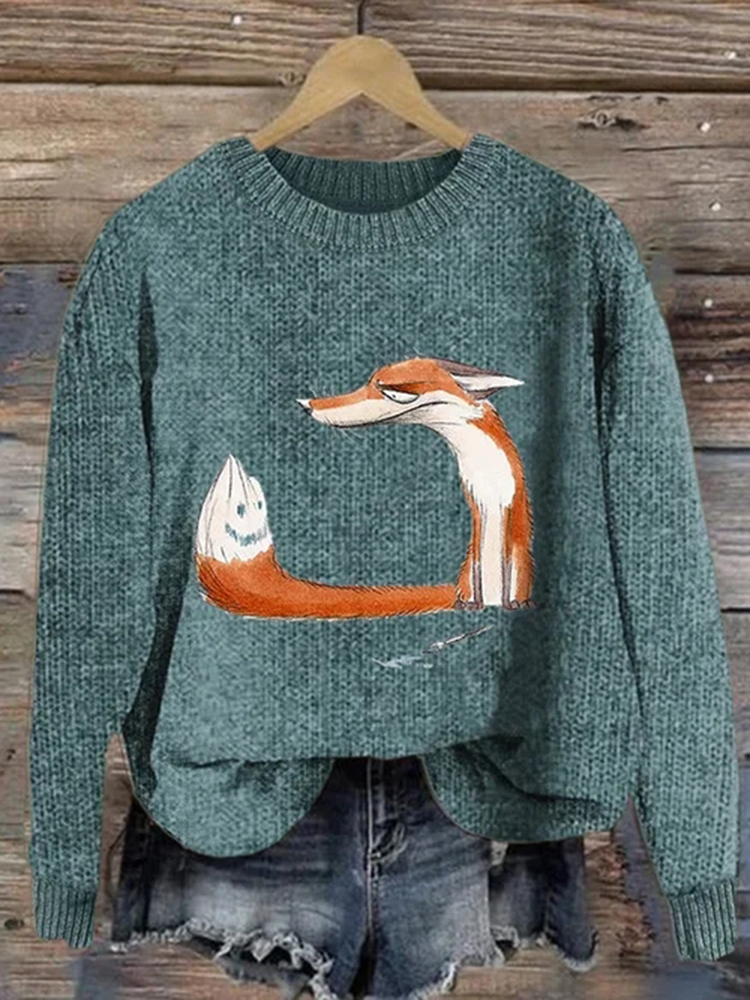 Women's Cute Fox Graphic Print Sweater