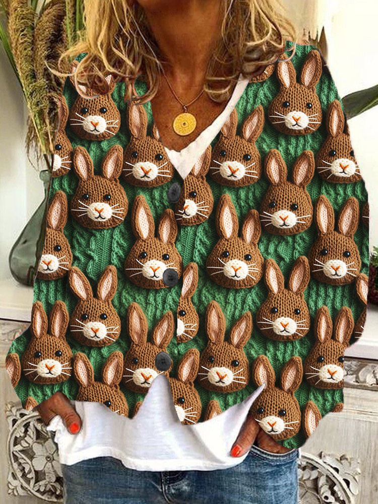 Knitted Cute Bunny Pattern Comfy Cardigan