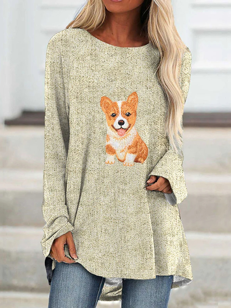 Women's Puppy Print Raglan Long Sleeved Tunic
