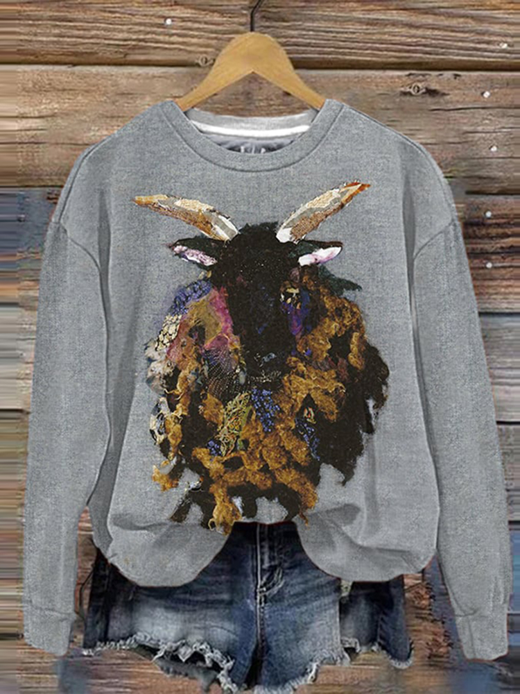 Black Sheep Print Print Crew Neck Sweatshirt