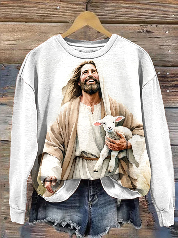 Jesus Lamb Art Painting Print Cozy Sweatshirt