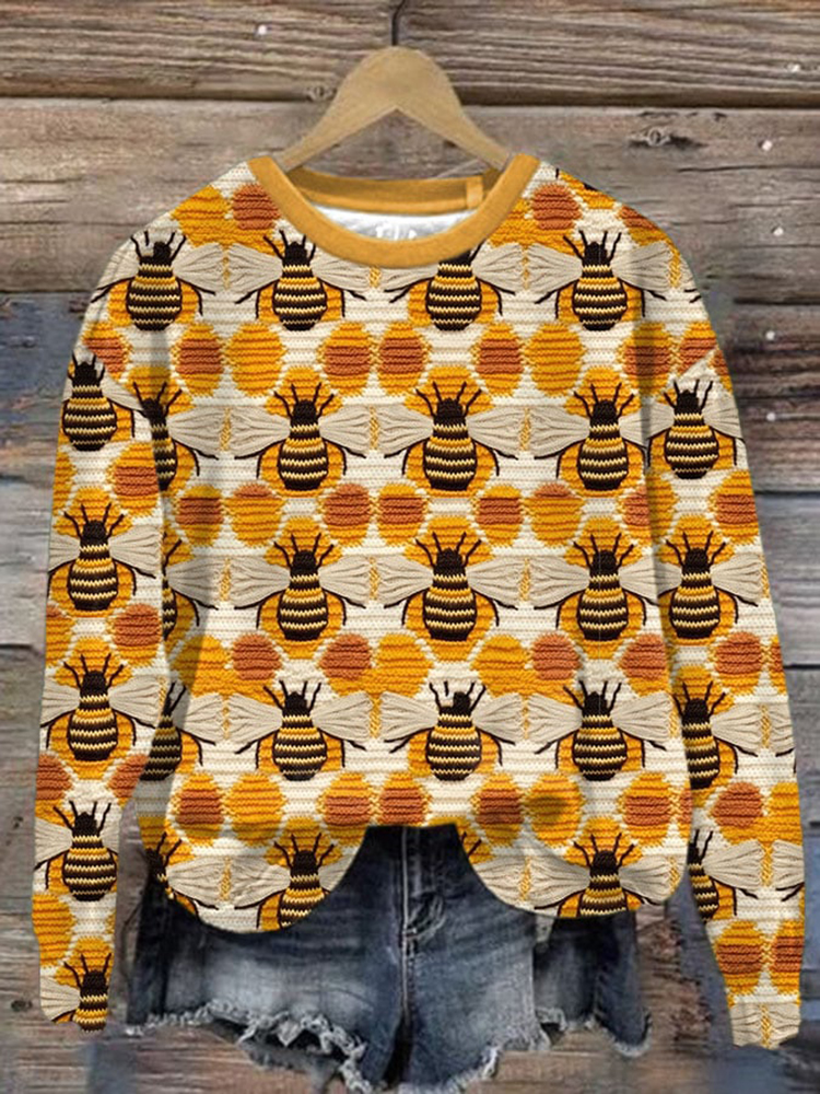 Women's Bee Print Long Sleeve Sweatshirt
