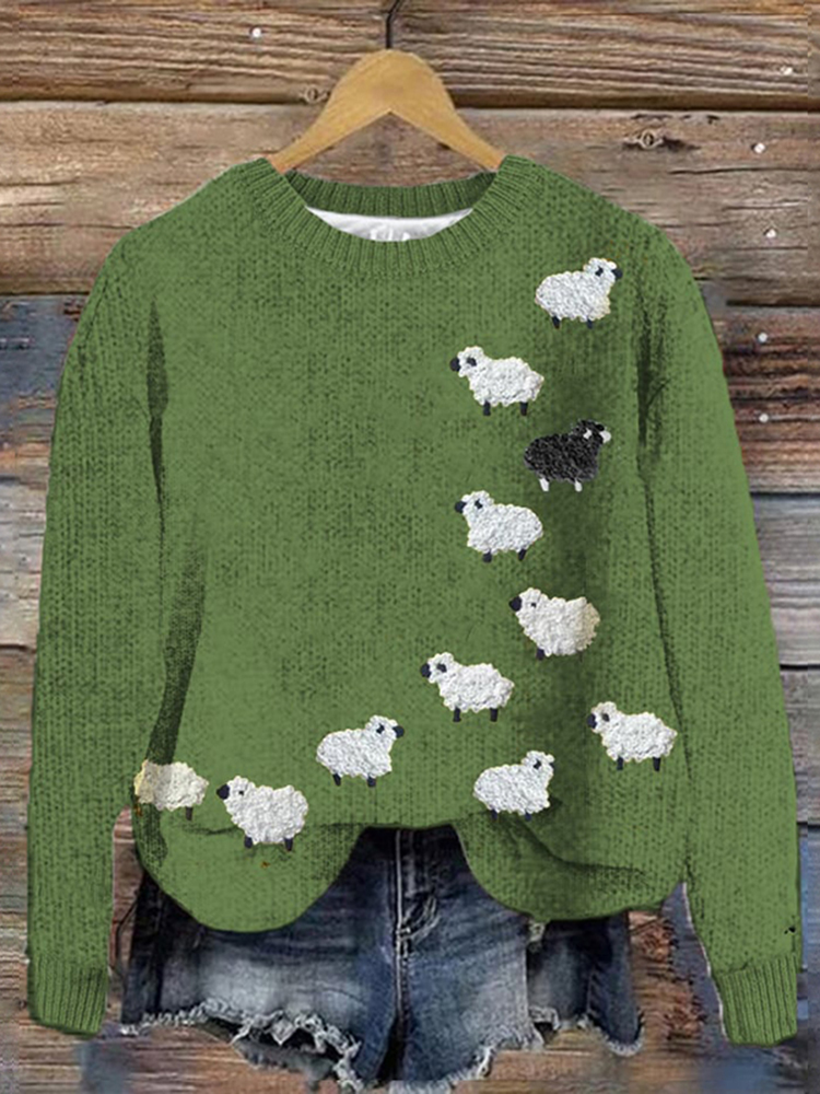 Sheep Print Knitted Pullover Sweater