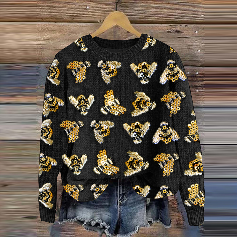 Flying Bees Embroidery Art Graphics Cozy Knit Sweater
