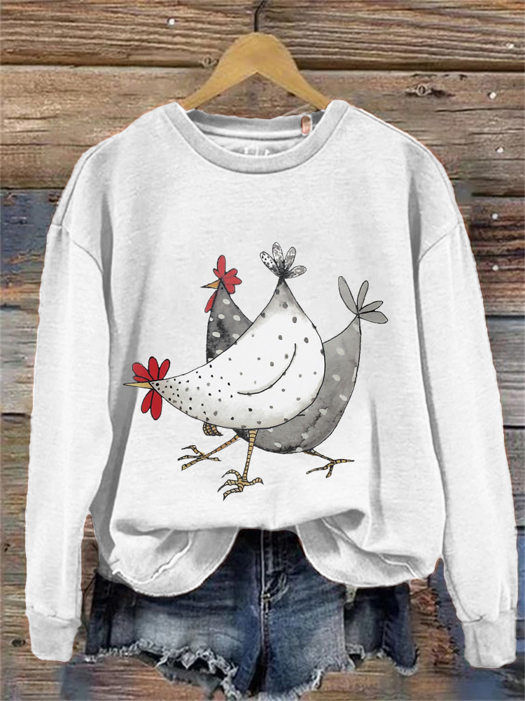 Running Chicken Print Cozy Sweatshirt
