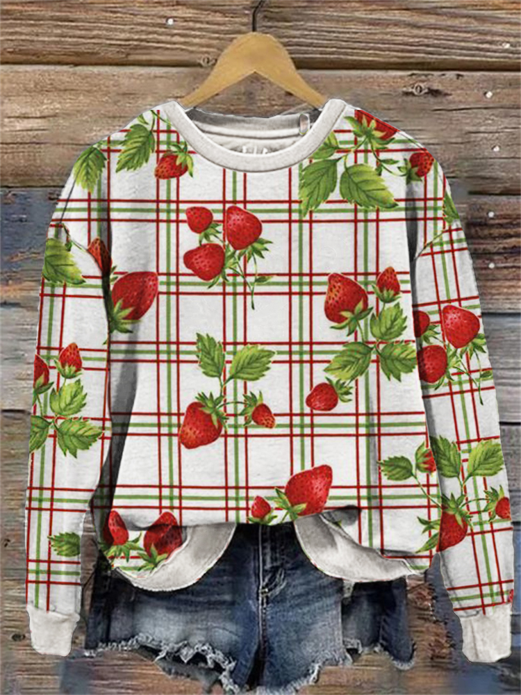 Cottage Strawberry Plaid Comfy Sweatshirt