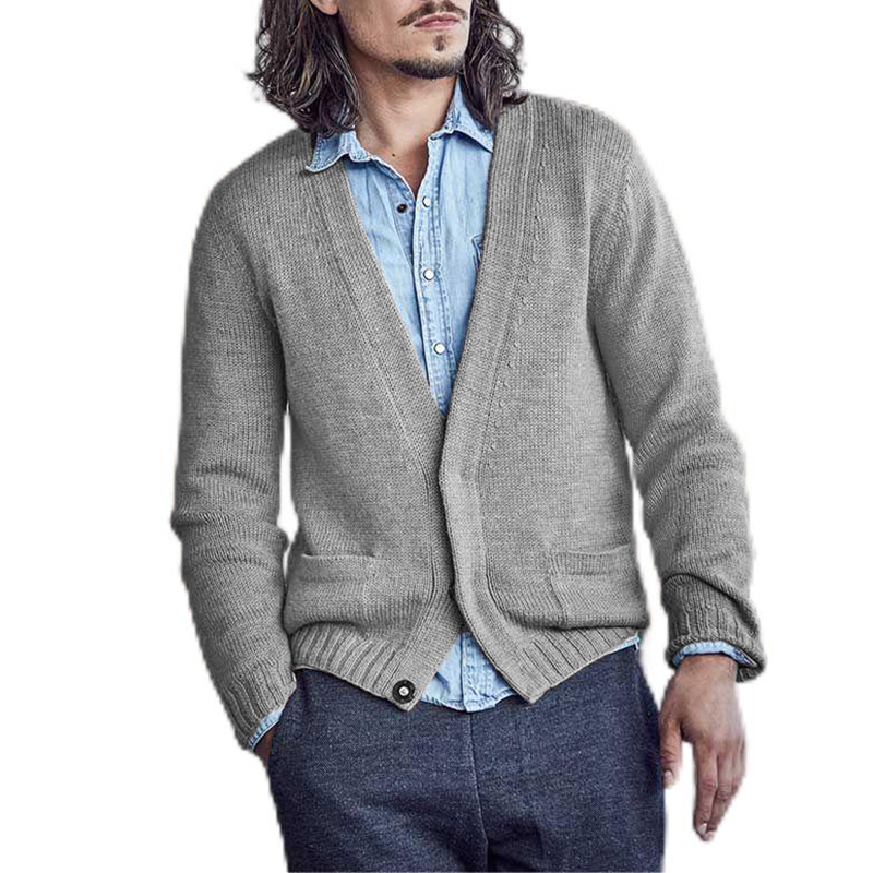 Men's Cotton Knitted Cardigan Long Sleeve Sweater