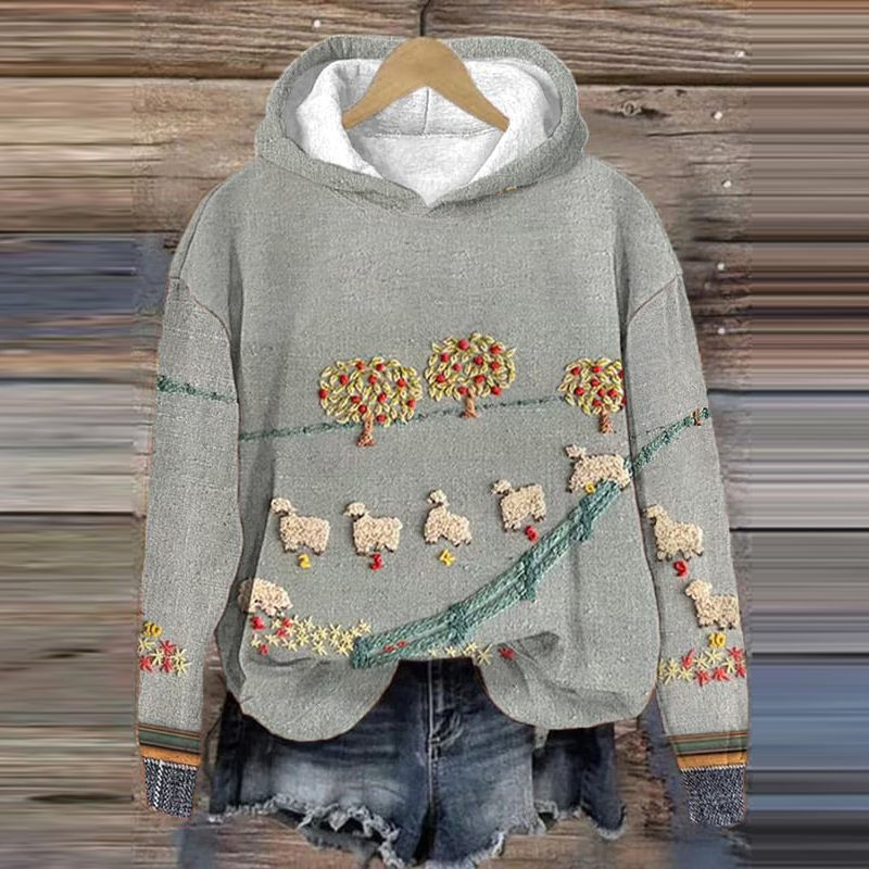 Vintage Counting Sheep Print Casual Hoodie
