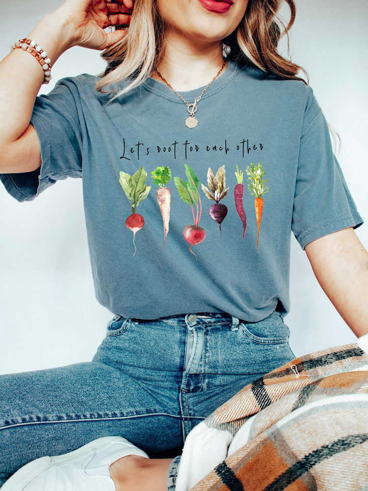 Farm Vegetable Print Round Neck Short Sleeve T-Shirt