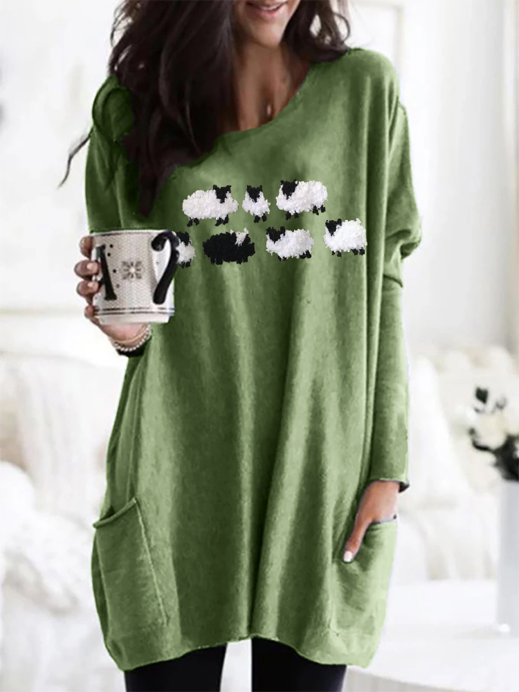 Fuzzy Sheep Fleece Patch Pocket Cozy Tunic