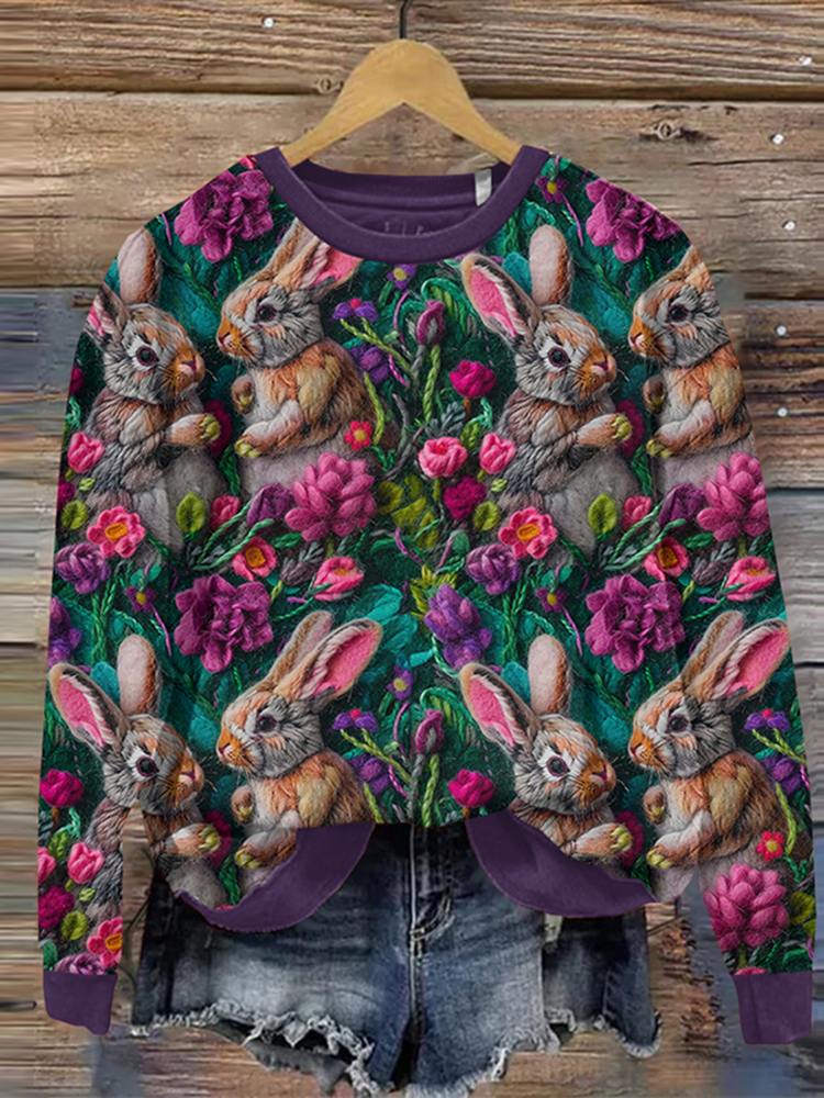 Women's Funny Bunny Print Casual Sweatshirt