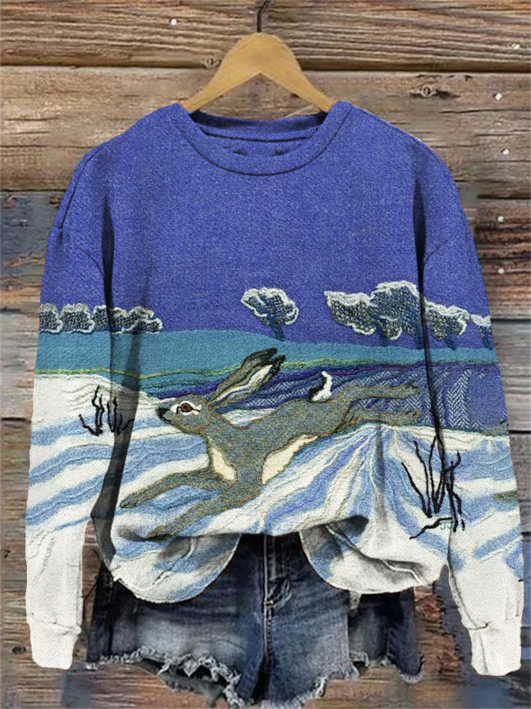 Snow & Rabbit Print Crew Neck Sweatshirt