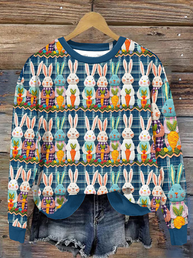 Bunny Print Crew Neck Casual Sweatshirt