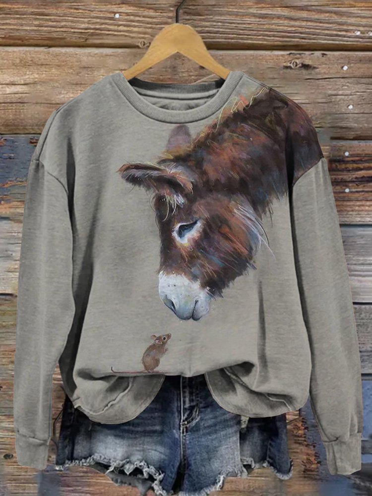 Donkey and Mouse Pattern Vintage Cozy Sweatshirt