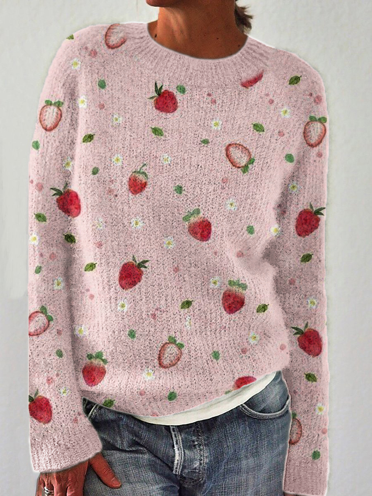 Strawberry Floral Watercolor Pattern Cozy Sweater