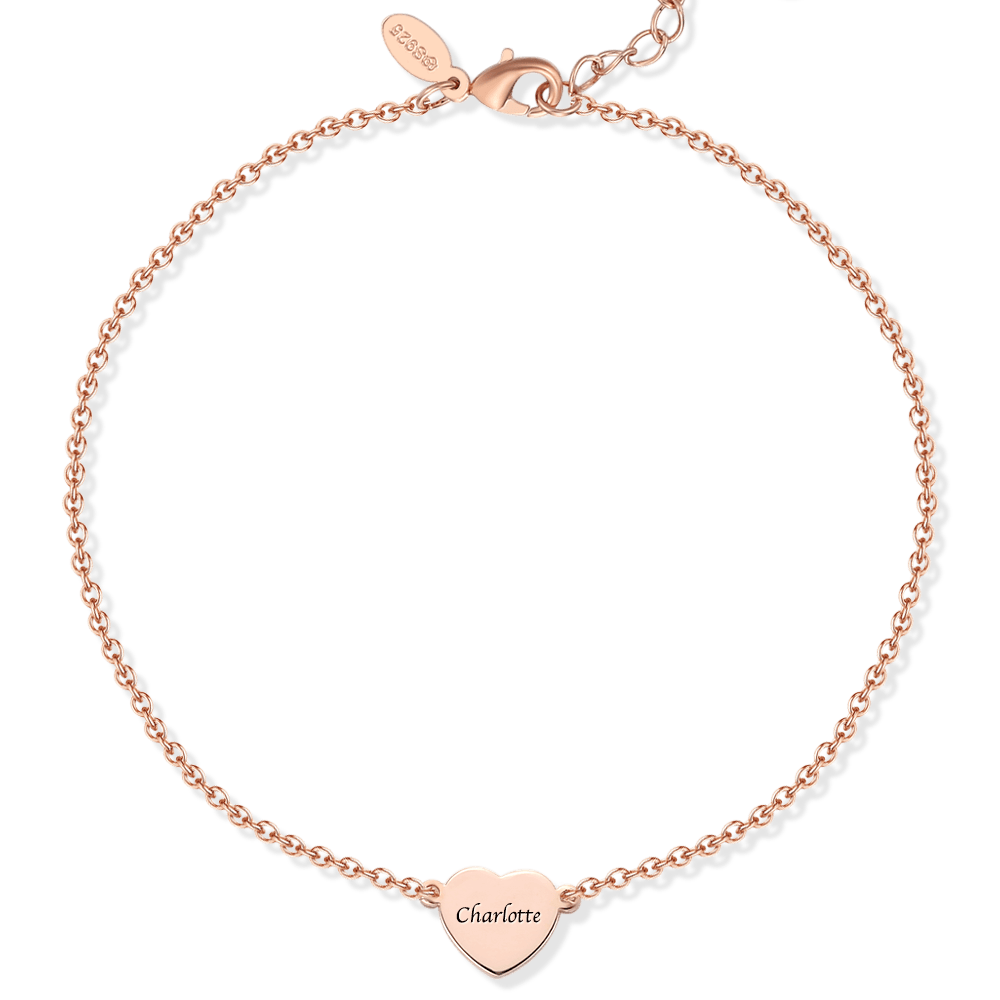 Engraved Heart Anklet Rose Gold Plated Silver