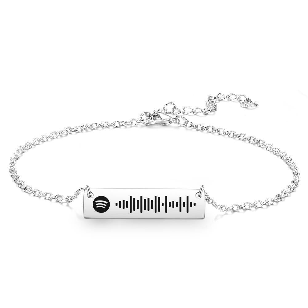 Scannable Spotify Code Anklet Engraved Bar Anklet Silver Color Gifts for Girlfriend
