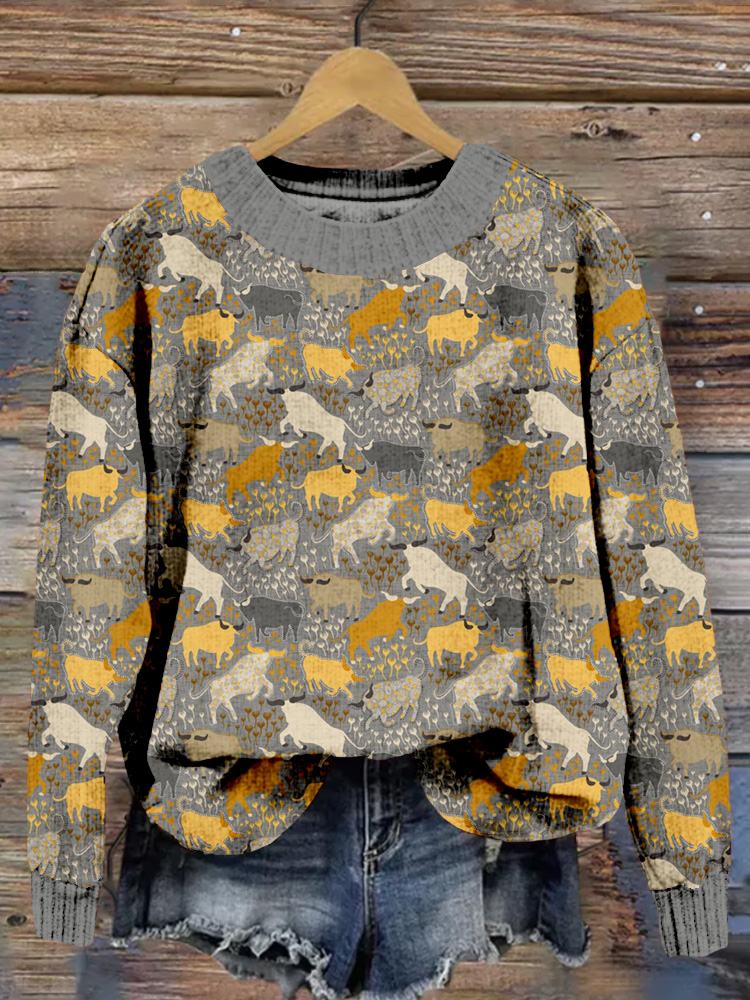 Oxes On The Field Vintage Cozy Knit Sweater