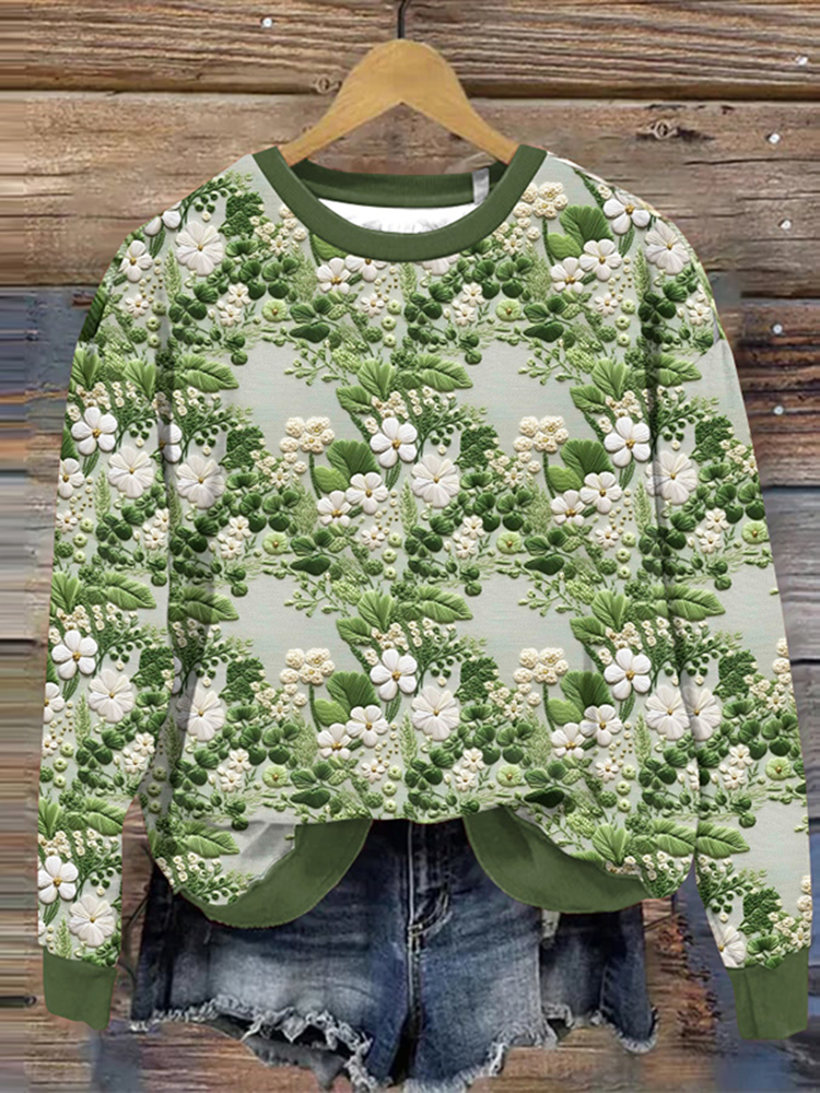 Floral Print Crew Neck Casual Sweatshirt