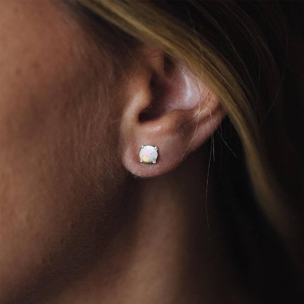 White Earrings Silver Opal