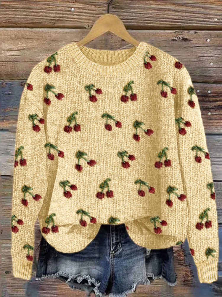 Vintage Cherry Crochet Pattern Cozy Knit Sweater