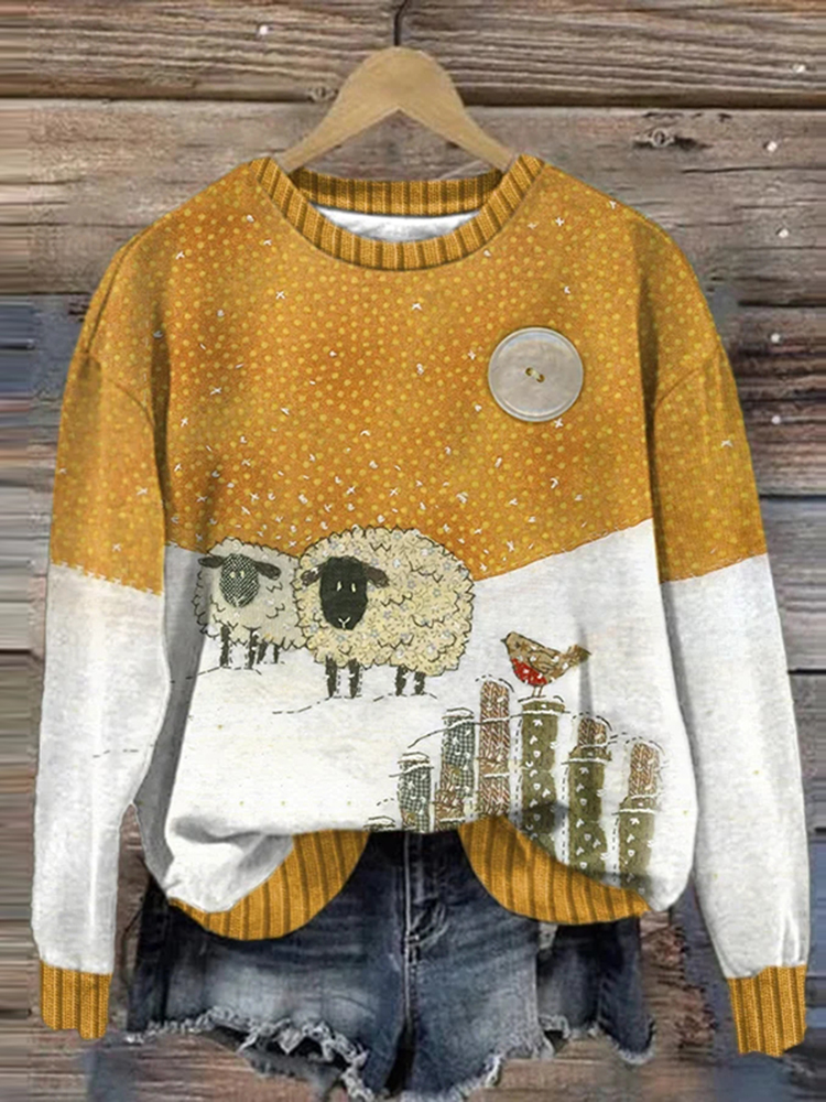 Women's Animal Sheep Comfort Print Casual Sweatshirt