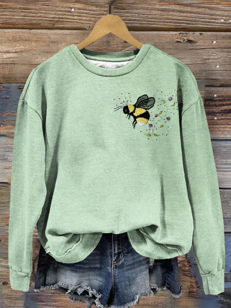 Cute Little Bee Embroidery Art Vintage Comfy Sweatshirt
