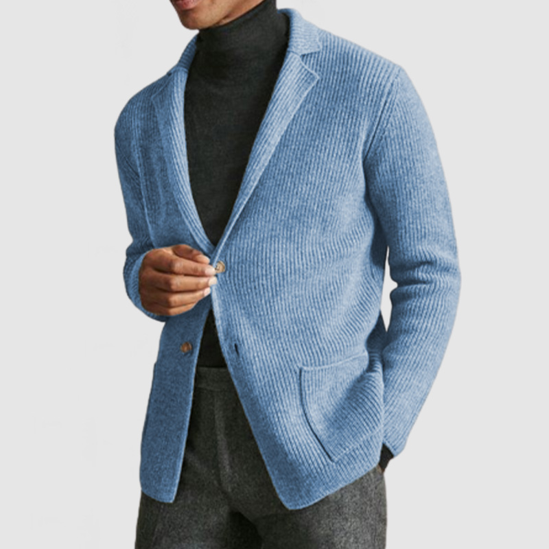 Men's Classic Lapel Knit Long Sleeve Cardigan
