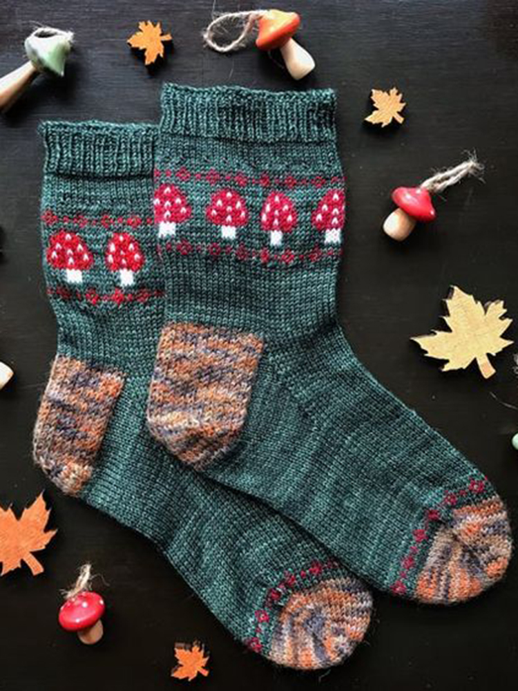 Vintage Forest Mushrooms Causal Cozy Socks