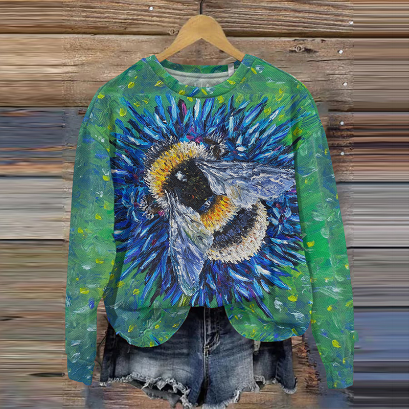 Bee Art Print Crew Neck Sweatshirt