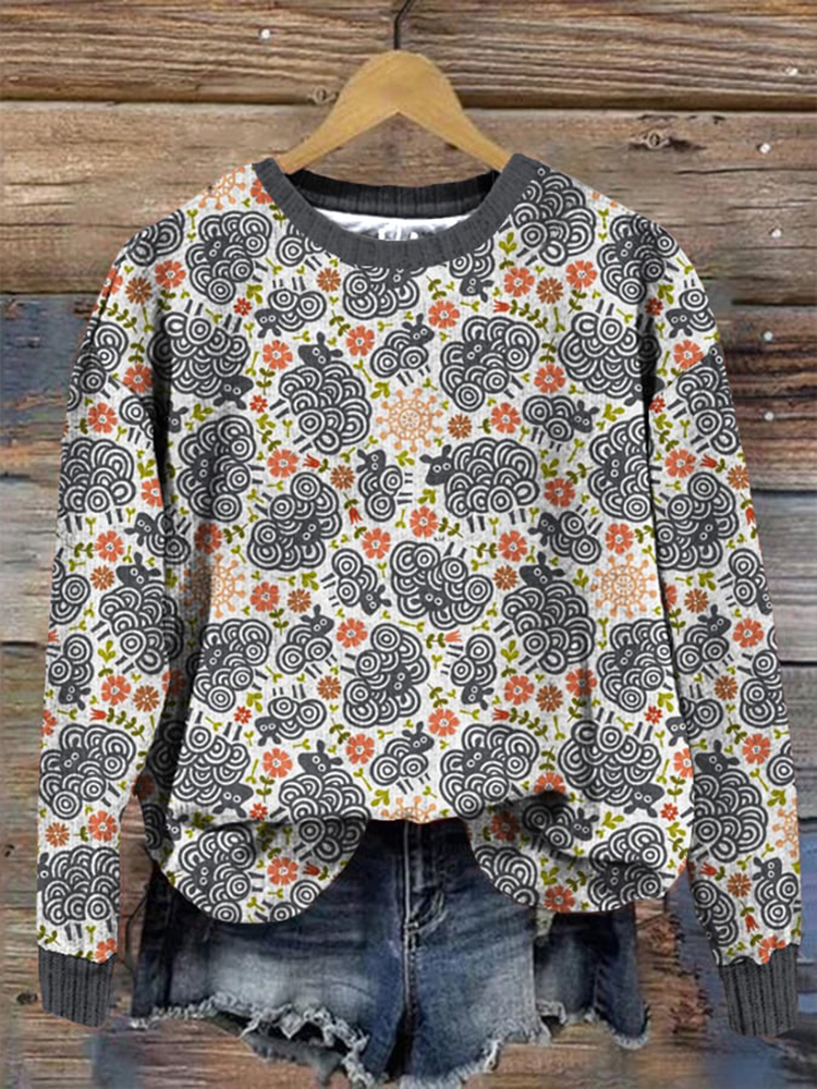 Farm Sheep Print Casual Sweatshirt