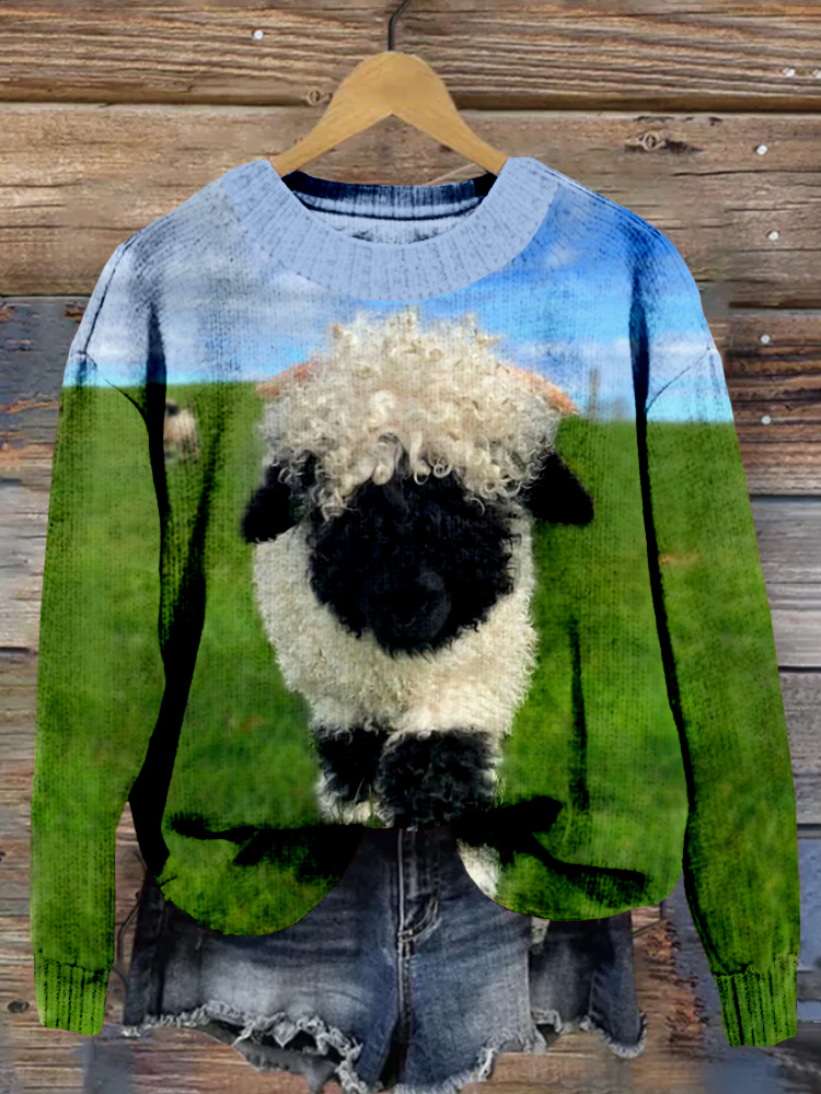 Cute Blacknose Sheep Pattern Cozy Knit Sweater