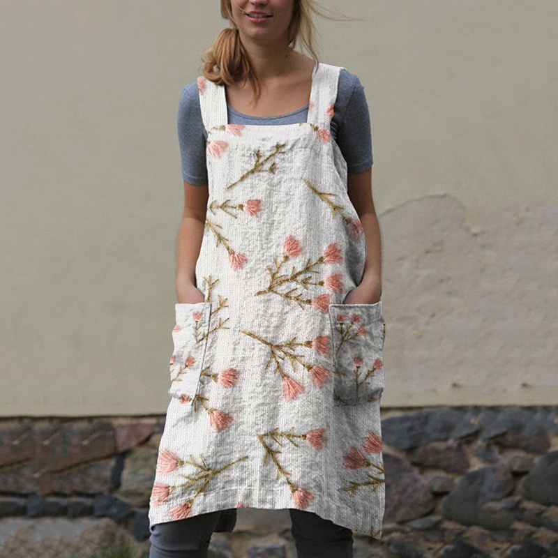 Women'S Floral Art Print Apron Dress