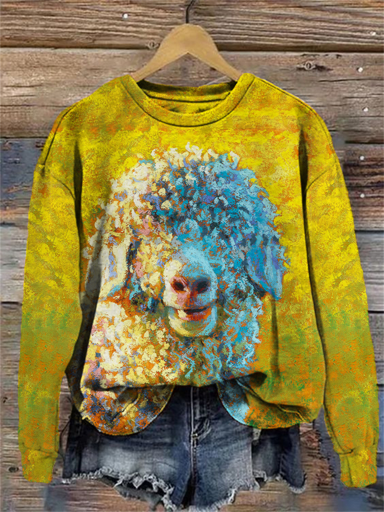 Field Sheep Oil Print Crew Neck Sweatshirt