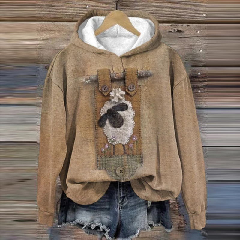 Women's Animal Sheep Casual Print Long Sleeve Hoodie