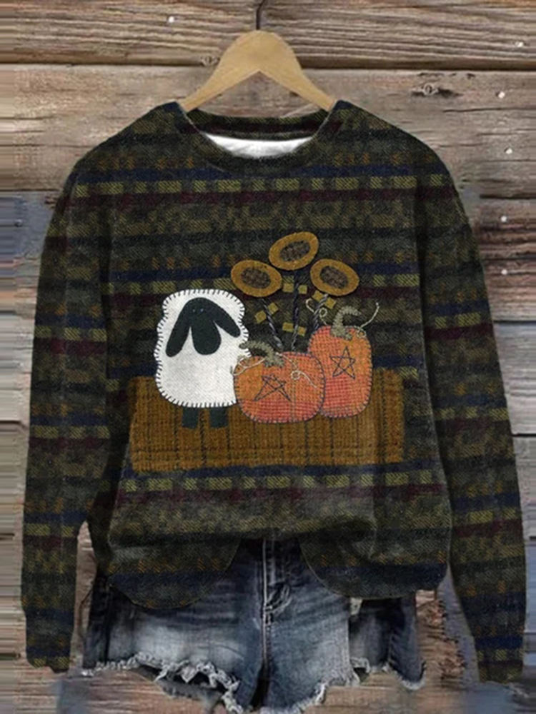 Women's Animal Sheep Casual Patch Print Long Sleeve Sweatshirt