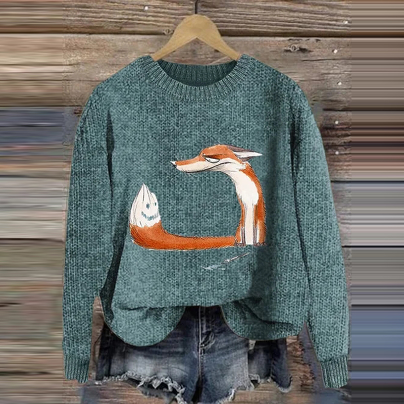 Women's Cute Fox Graphic Print Sweater